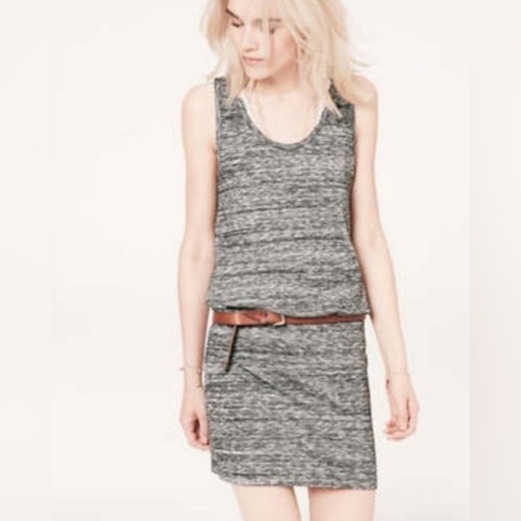 Lou & Grey Loft Dark Gray Marled Spacedye Drop Waist Blouson Tank Dress Size M - Picture 7 of 8